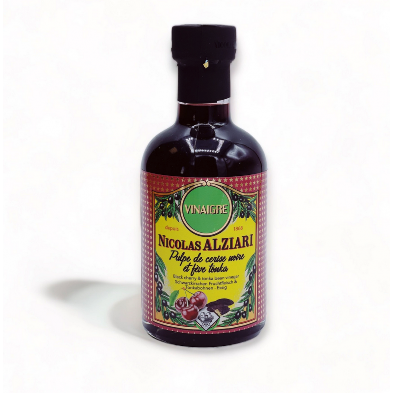 Vinegar with black cherry pulp and Tonka bean